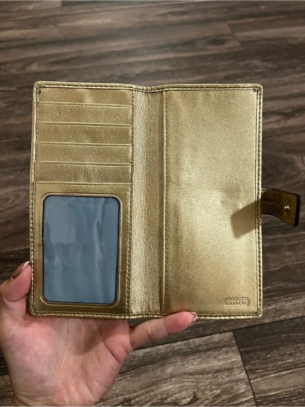 Coach Vintage Gold Leather Card Bill Wallet Clutch with Snap Closure